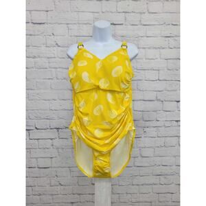 18W SHELLS YELLOW A473527 Isaac Mizrahi Live! Bridgehampton 1-Piece Swimsuit